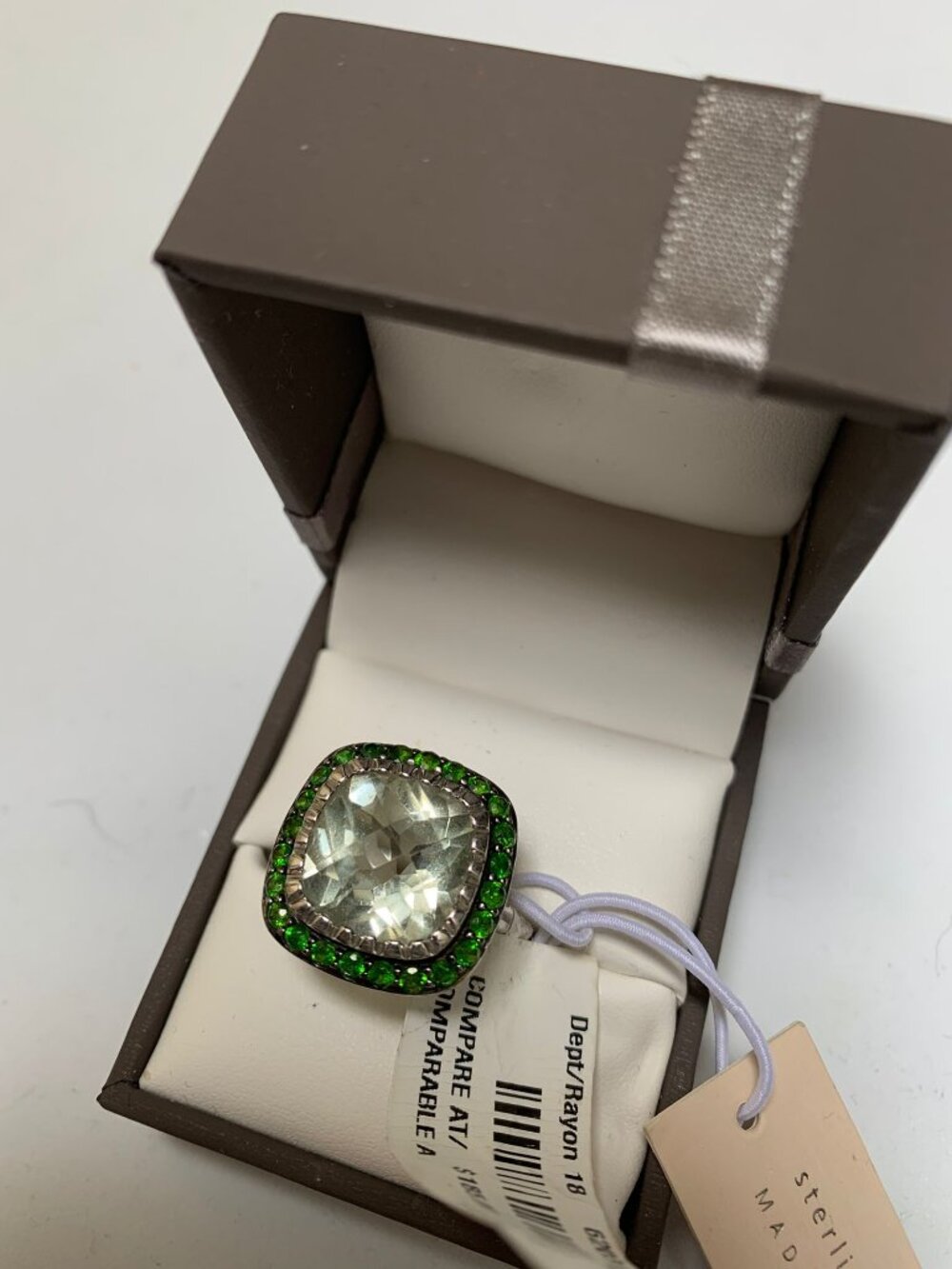 BNWT 925 Sterling Silver Green Amethyst Cocktail Ring Size 7